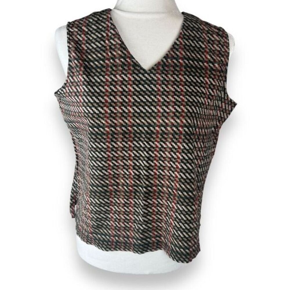 Vintage Cervelle 100% Silk Top Womens Size Medium Houndstooth Old‎ Money Y2K